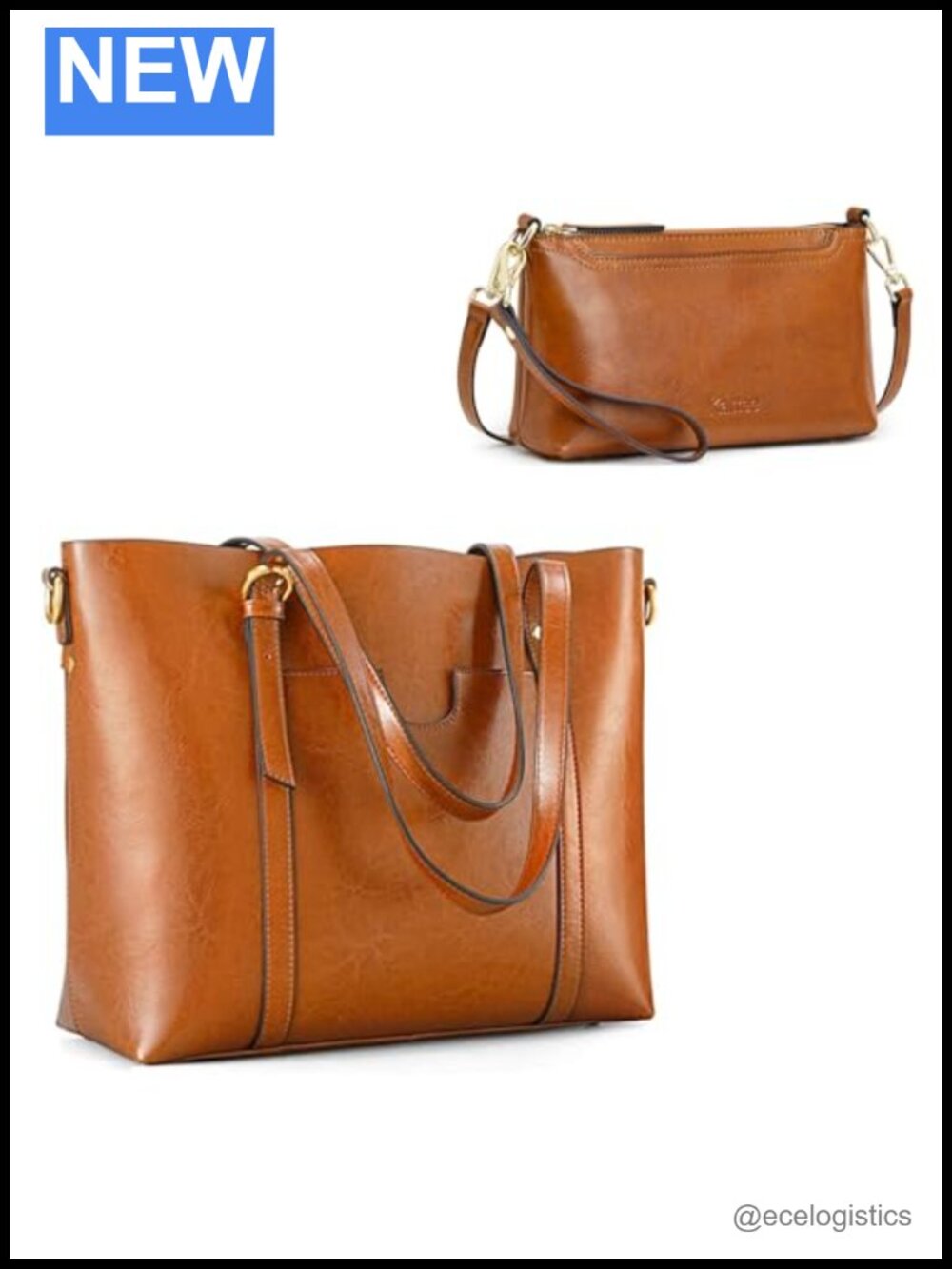 Leather Tote Bundle with Wristlet Crossbody Purse Set Women 2 Bags